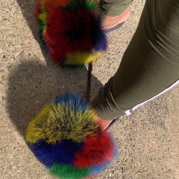 Python Colorful Real Fur Slides sizes 10,10.5,11 only - Picture 3 of 6